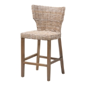 bali & pari Enver Modern Bohemian Grey Kubu Rattan and Mahogany Wood Counter Stool